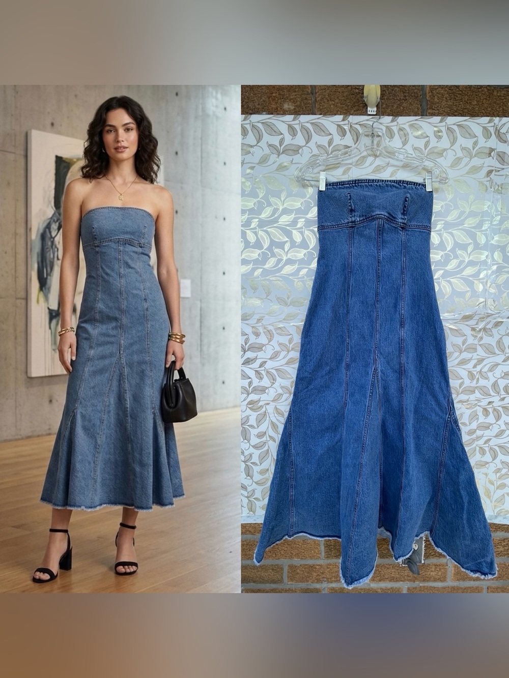 Pilcro Anthropologie Denim Strapless Maxi Dress M Raw Hem